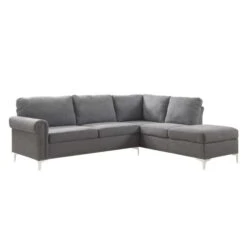 HomeRoots 78 X 100 X 35 In. Gray Fabric Upholstery Metal Leg Sectional Sofa