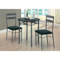 36 In. Black Microfiber, Foam, MDF & Silver Metal Dining Set - 3 Piece