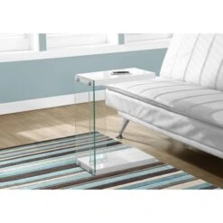 24.75 In. Glossy White Particle Board & Clear Tempered Glass Accent Table