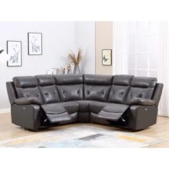 HomeRoots 160 X 38 X 40 In. Modern Dark Gray Leather Sectional Sofa With Power Recliners