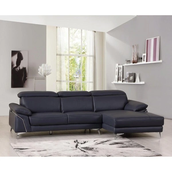 HomeRoots 181 X 41 X 39 In. Modern Blue Leather Sectional Sofa 1 HomeRoots 181 X 41 X 39 In. Modern Blue Leather Sectional Sofa