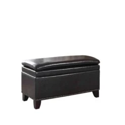17 In. Espresso Double Cushion Nail Head Storage Bench