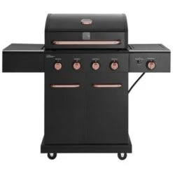 4 Burner Outdoor Patio Gas BBQ Grill With Copper Accents Searing Side Burner Black