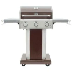 3 Burner Pedestal Grill With Foldable Side Shelves Mocha