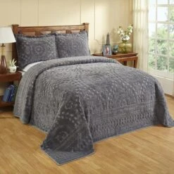102 X 110 In. Rio Chenille Bedspread, Grey - Queen