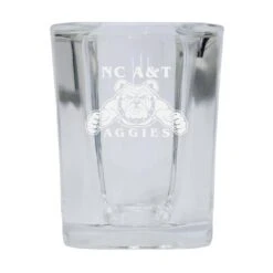 R & R Imports SGSE2-C-NCAT20 North Carolina A&T State Aggies 2 Oz Square Shot Glass Laser Etched Logo Design - Pack Of 2