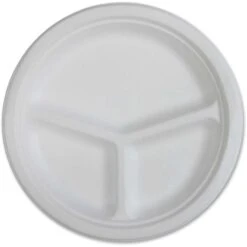 10 In. 3 Compartment Compostable Plate - White