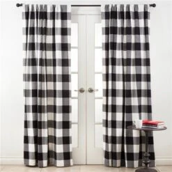 SARO 9025.BK5484 54 X 84 In. Cotton Buffalo Plaid Curtains - Black