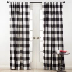 SARO 54 X 96 In. Cotton Buffalo Plaid Curtains - Black