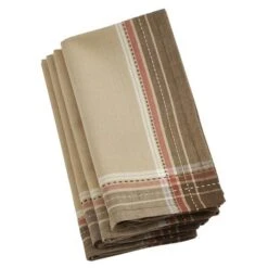 SARO 9745.N20S 20 In. Square Cotton Table Napkins With Stitched Border Design - Natural Set Of 4