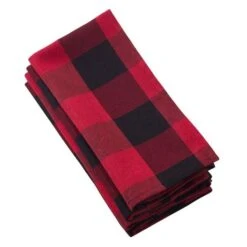 SARO 5026.R20S 20 In. Square Buffalo Plaid Check Pattern Design Cotton Napkin Red - Set Of 4