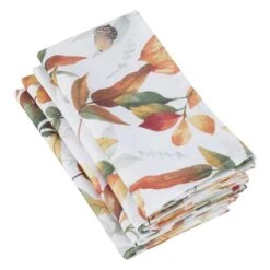 SARO 5050.M20S 20 In. Square Polyester Napkins With Fall Leaf Design - Multi Color Set Of 4