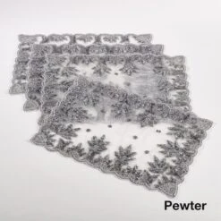 SARO NTB01.PW1319B Hand Beaded Design Placemat Pewter - Set Of 4