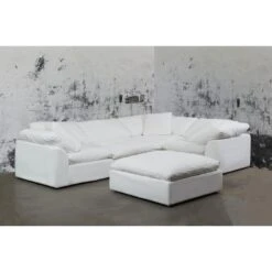 Sunset Trading SU-1458-81-3C-1A-1O Cloud Puff Slipcovered Modular Sectional Sofa - Performance White 5 Piece