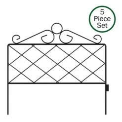 Pure Garden 50-LG5059 Metal Garden Fencing Panels For Decorative Edging Flower Beds & Landscaping; Black - Set Of 5