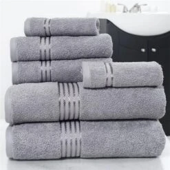 Lavish Home 67-0016-S Cotton 100 Percent Hotel Towel Set; Silver - 6 Piece