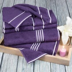 Lavish Home 67-0022-E 27.5 X 53 In. Rio 100 Percent Cotton Towel Set; Eggplant - 8 Piece