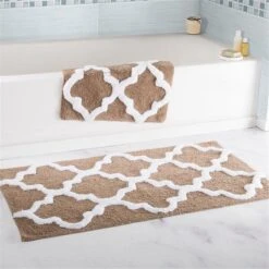 100 Percent Cotton Trellis Bathroom Mat SetTaupe - 2 Piece, 2PK