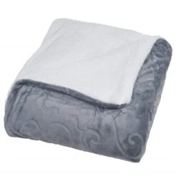 Bedford Home 61A-24498 Floral Etched Fleece Blanket With Sherpa; Full & Queen Size - Grey