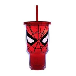 Silver Buffalo 230868 32 Oz Spider-Man Eyes Jumbo Plastic Cold Cup With Lid & Straw