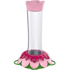 5 Port Glass Flower Hummingbird Feeder; Pink Fuchsia