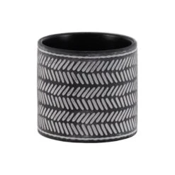 Cement Round Pot With Lattice Parallel & Tapered Bottom - Black