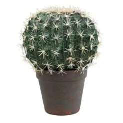 18 In. Green Aloe Ball In Gray & Light Red Pot