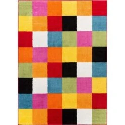 Well Woven 09534 Bright Square Kids Rug; Multicolor - 3 Ft. 3 In. X 5 Ft.