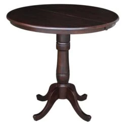 36 In. Round Top Ped Table With 12 In. Leaf - Rich Mocha