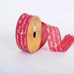 2.5 In. X 10 Yard Red White Greetings Wired Edge Ribbon