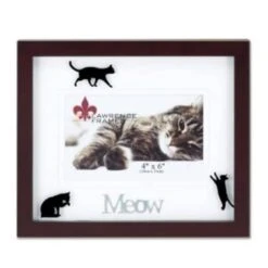 Walnut Wood 4x6 Meow Picture Frame - Matted Shadow Box Cat Frame
