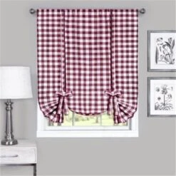 42 X 63 In. Buffalo Check Window Curtain Tie Up Shade; Burgundy