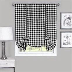 42 X 63 In. Buffalo Check Window Curtain Tie Up Shade; Black