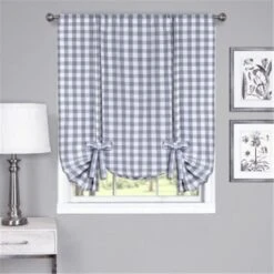 42 X 63 In. Buffalo Check Window Curtain Tie Up Shade, Grey