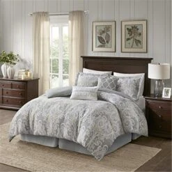 6 Piece Cotton Comforter Set - Gray, Queen Size, 6PK