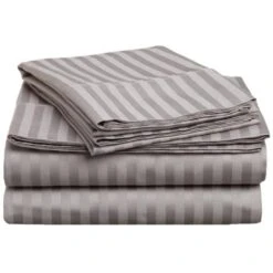300 California King Sheet Set- Egyptian Cotton Stripe - Grey