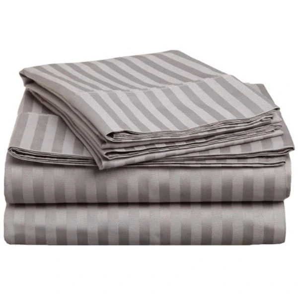 300 California King Sheet Set- Egyptian Cotton Stripe - Grey 1 300 California King Sheet Set- Egyptian Cotton Stripe - Grey
