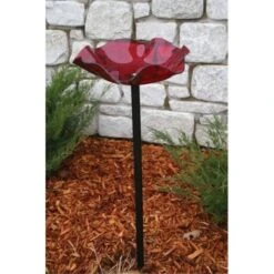 Birds Choice AAP214 Pole Mounted Red Acrylic Bird Bath