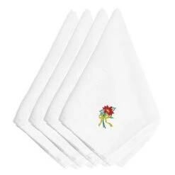 Christmas Poinsettia Embroidered Napkins, Set Of 4