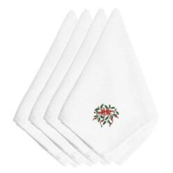 Carolines Treasures EMBT2974NPKE Christmas Holly With Ribbon Embroidered Napkins; Set Of 4