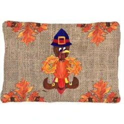 Carolines Treasures 8743PW1216 Thanksgiving Turkey Pilgrim Fleur De Lis Indoor & Outdoor Decorative Fabric Pillow - 12 X 16 In.