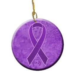Carolines Treasures AN1207CO1 Purple Ribbon For Pancreatic And Leiomyosarcoma Cancer Awareness Ceramic Ornament