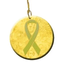 Carolines Treasures AN1203CO1 Yellow Ribbon For Sarcoma; Bone Or Bladder Cancer Awareness Ceramic Ornament; 2.81 Dia