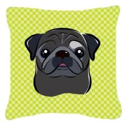 Carolines Treasures BB1325PW1818 Checkerboard Lime Green Black Pug Fabric Decorative Pillow; 18 X 18 In.