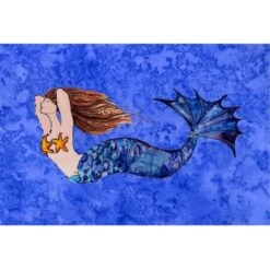 Carolines Treasures 8725PLMT Brunette Mermaid On Blue Fabric Placemat