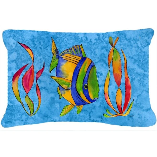 Troical Fish And Seaweed On Blue Canvas Fabric Decorative Pillow 1 Troical Fish And Seaweed On Blue Canvas Fabric Decorative Pillow