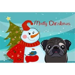 Snowman With Black Pug Fabric Placemat