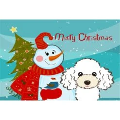 Snowman With White Poodle Fabric Placemat