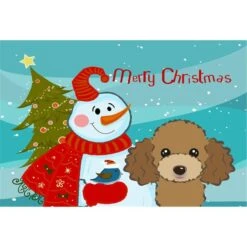 Snowman With Chocolate Brown Poodle Fabric Placemat