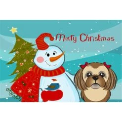 Snowman With Chocolate Brown Shih Tzu Fabric Placemat